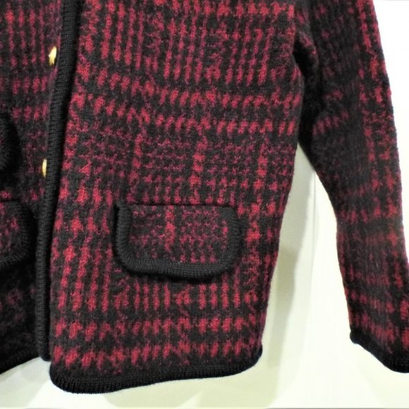 VINTAGE Houndstooth Plaid Wool Boxy Cardigan Jacket - Picture 6 of 10